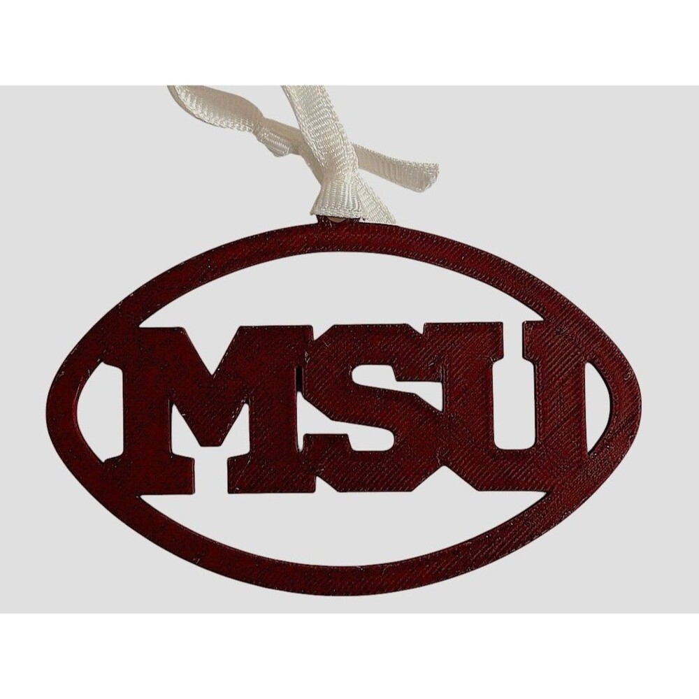 3D Printed 4" Ornament - MSU - Maroon over White - O004-6101